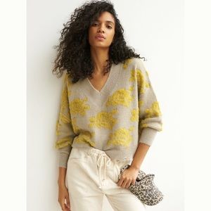 Anthropologie lucila citron floral yellow sweater medium